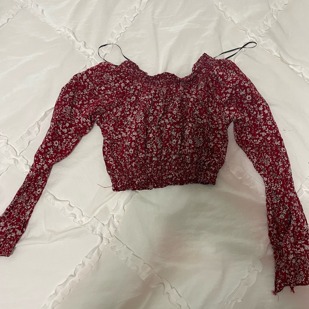 Lf lost muse long sleeve floral boho sleeve crop top